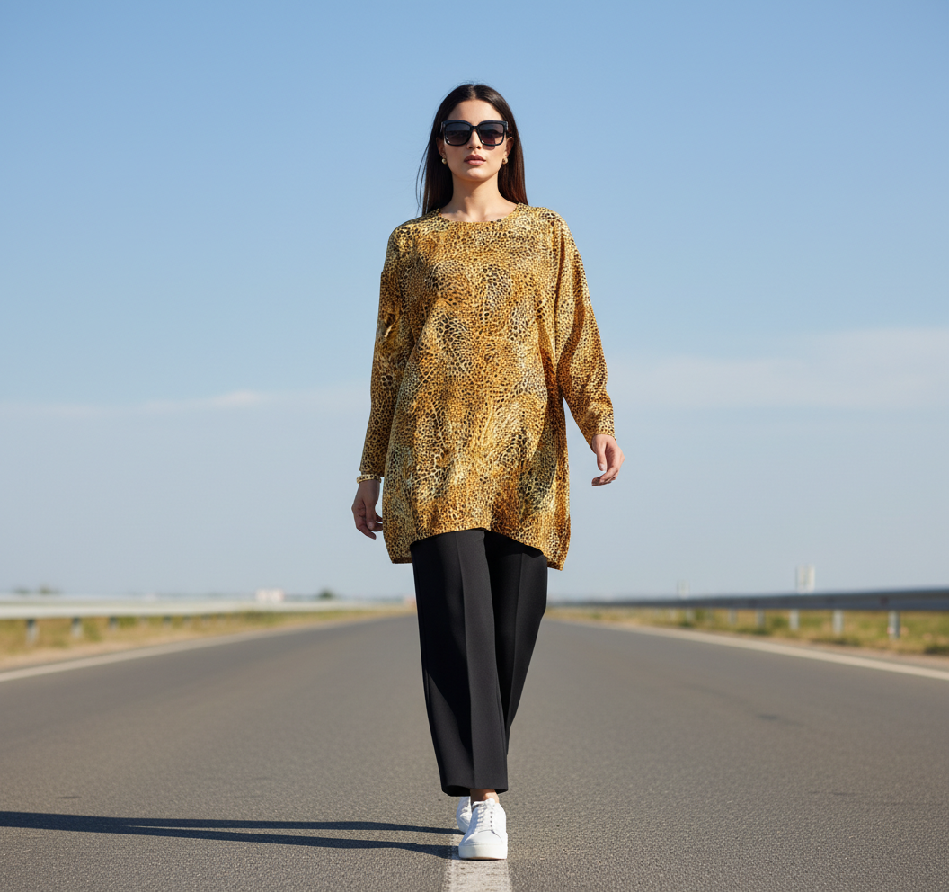 Leopard Print Tunic Style Shirt Bonnare Style