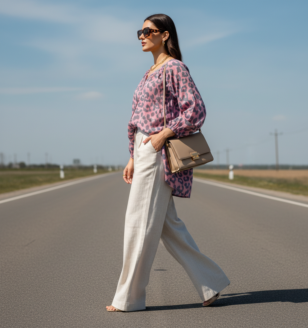 Leopard Print Gathered Blouse - VRS Bonnare Style