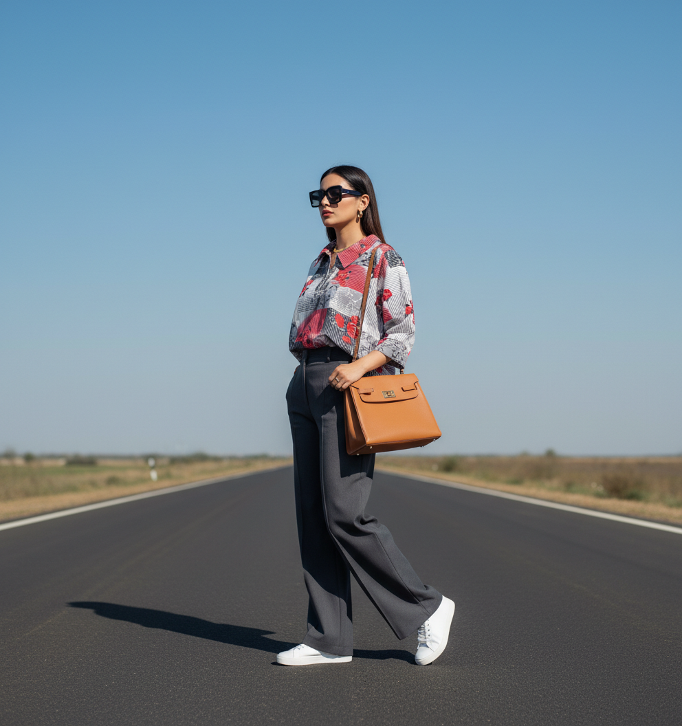 Patchwork Rose Polo Blouse Bonnare Style