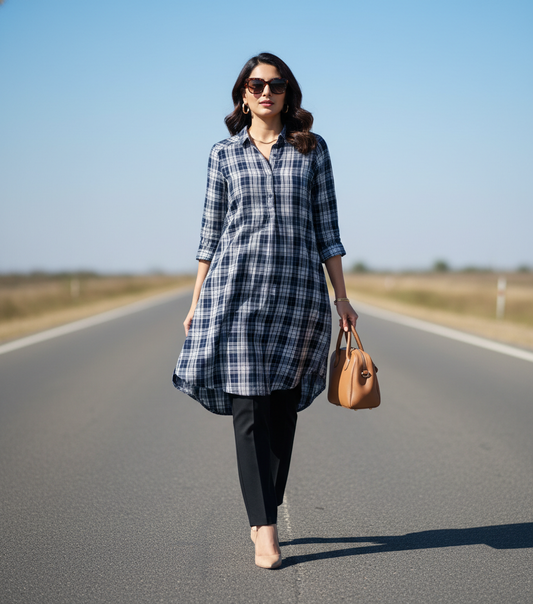 Plaid Tunic Style Shirt - ESPIRIT Bonnare Style