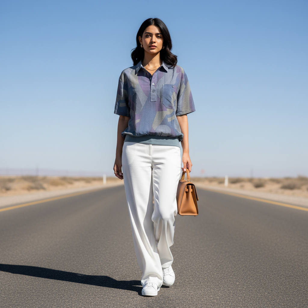 Abstract Geometric Short-Sleeved Popover Blouse - ANGELO LITRICO Bonnare Style