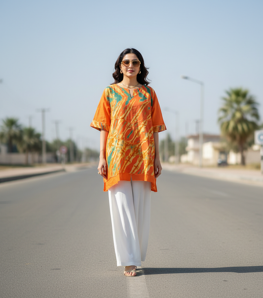 Orange Batik Panel Tunic-TAIF Bonnare Style