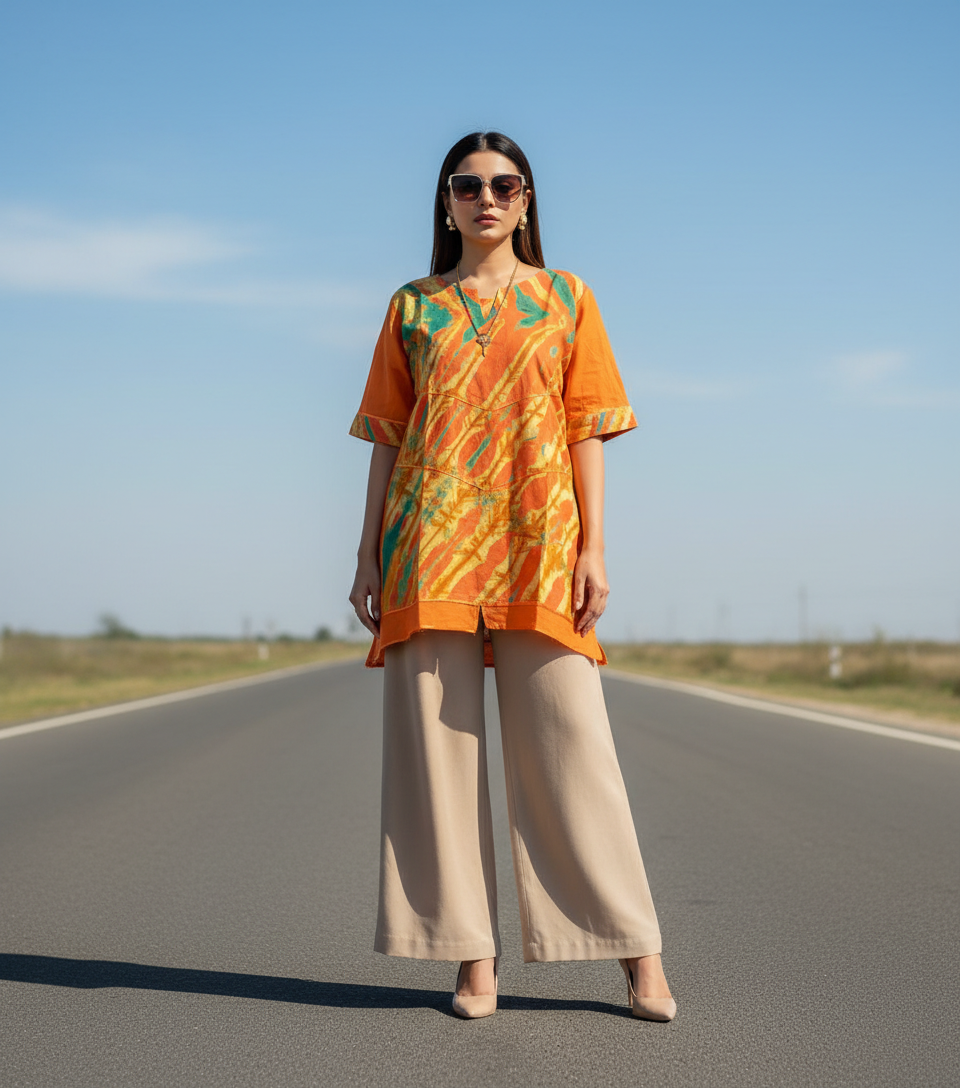 Orange Batik Panel Tunic-TAIF Bonnare Style