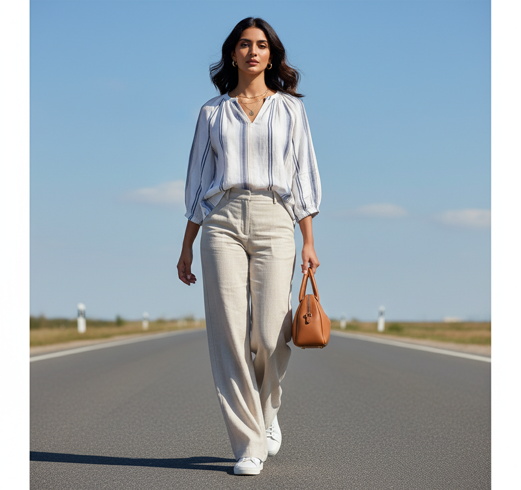 Striped Button-Down Blouse-YESSICA Bonnare Style