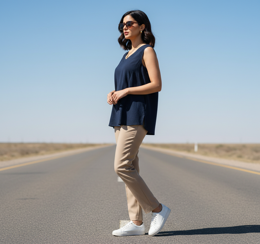 Dark Navy Sleeveless V-Neck Top Bonnare Style