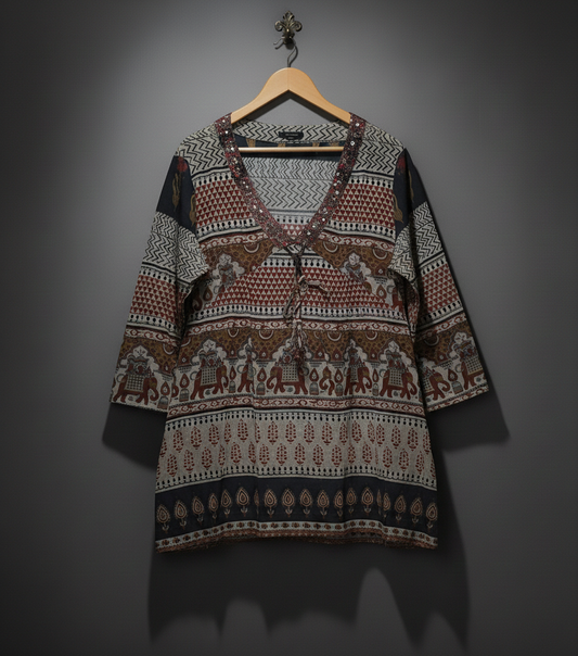 Embellished Elephant Print Tunic Bonnare Style