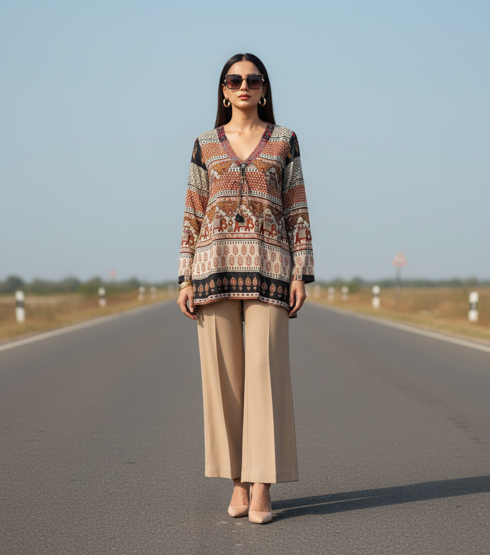 Embellished Elephant Print Tunic Bonnare Style