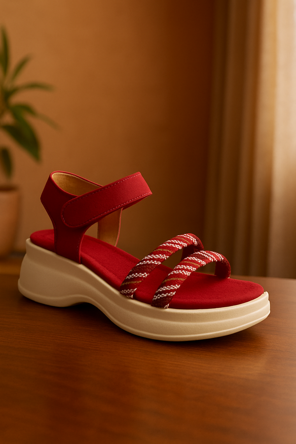 Bonnare Women’s Stylish PU Leather Sandals – Classic Red, Comfortable & Casual