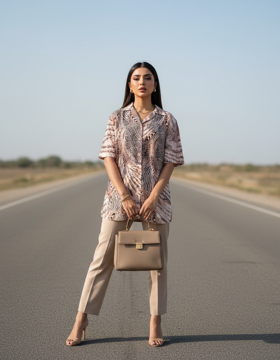 Abstract Print Short Sleeve Shirt Bonnare Style