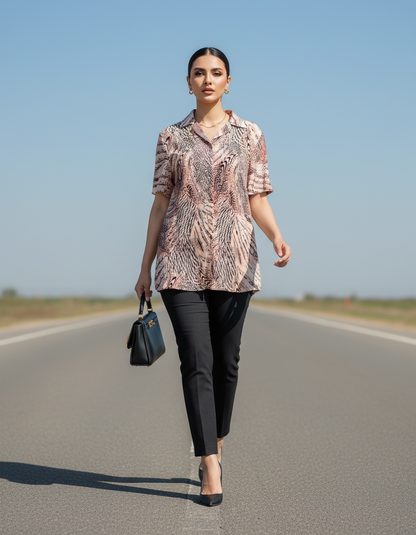 Abstract Print Short Sleeve Shirt Bonnare Style