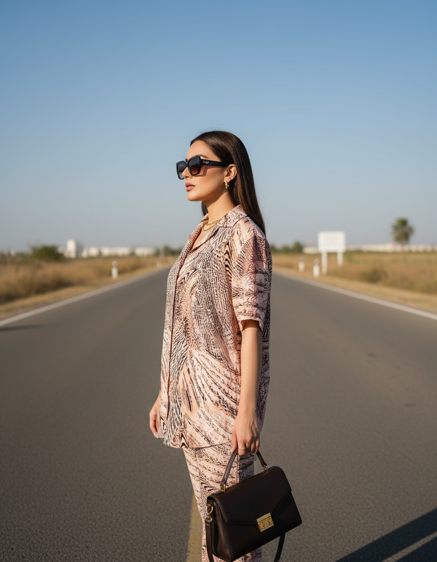 Abstract Print Short Sleeve Shirt Bonnare Style