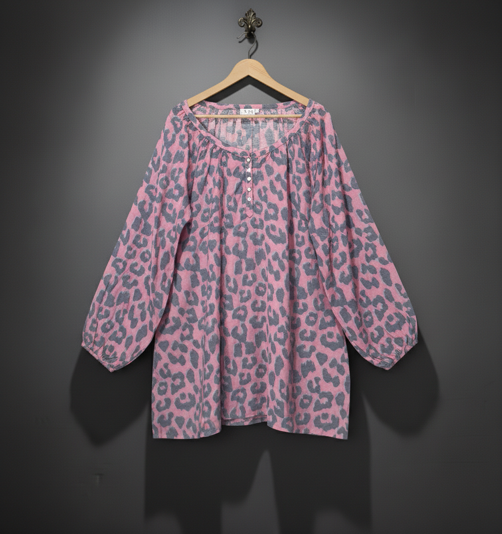 Leopard Print Gathered Blouse - VRS Bonnare Style