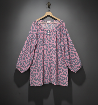 Leopard Print Gathered Blouse - VRS Bonnare Style