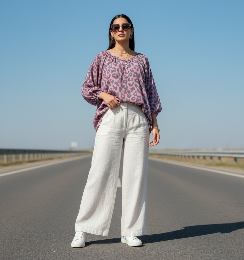 Leopard Print Gathered Blouse - VRS Bonnare Style