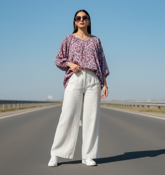 Leopard Print Gathered Blouse - VRS Bonnare Style