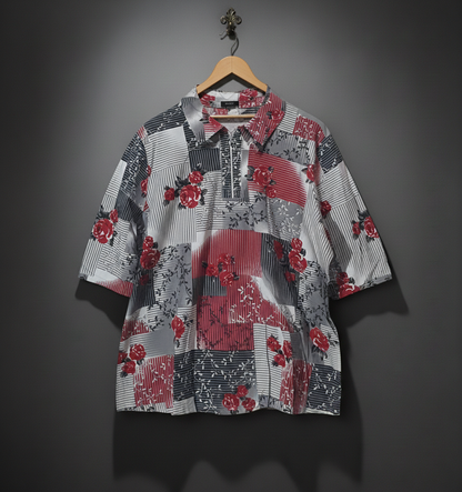 Patchwork Rose Polo Blouse Bonnare Style