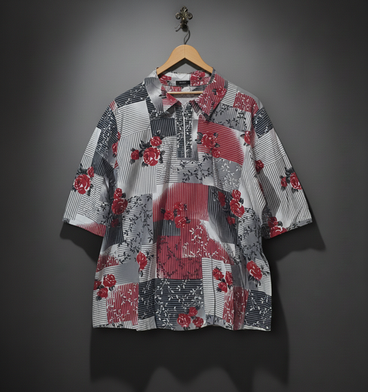 Patchwork Rose Polo Blouse Bonnare Style