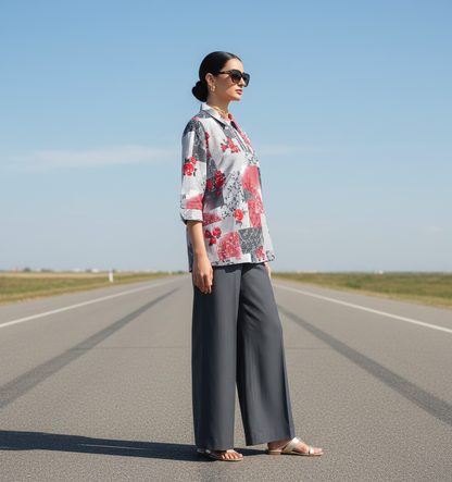 Patchwork Rose Polo Blouse Bonnare Style