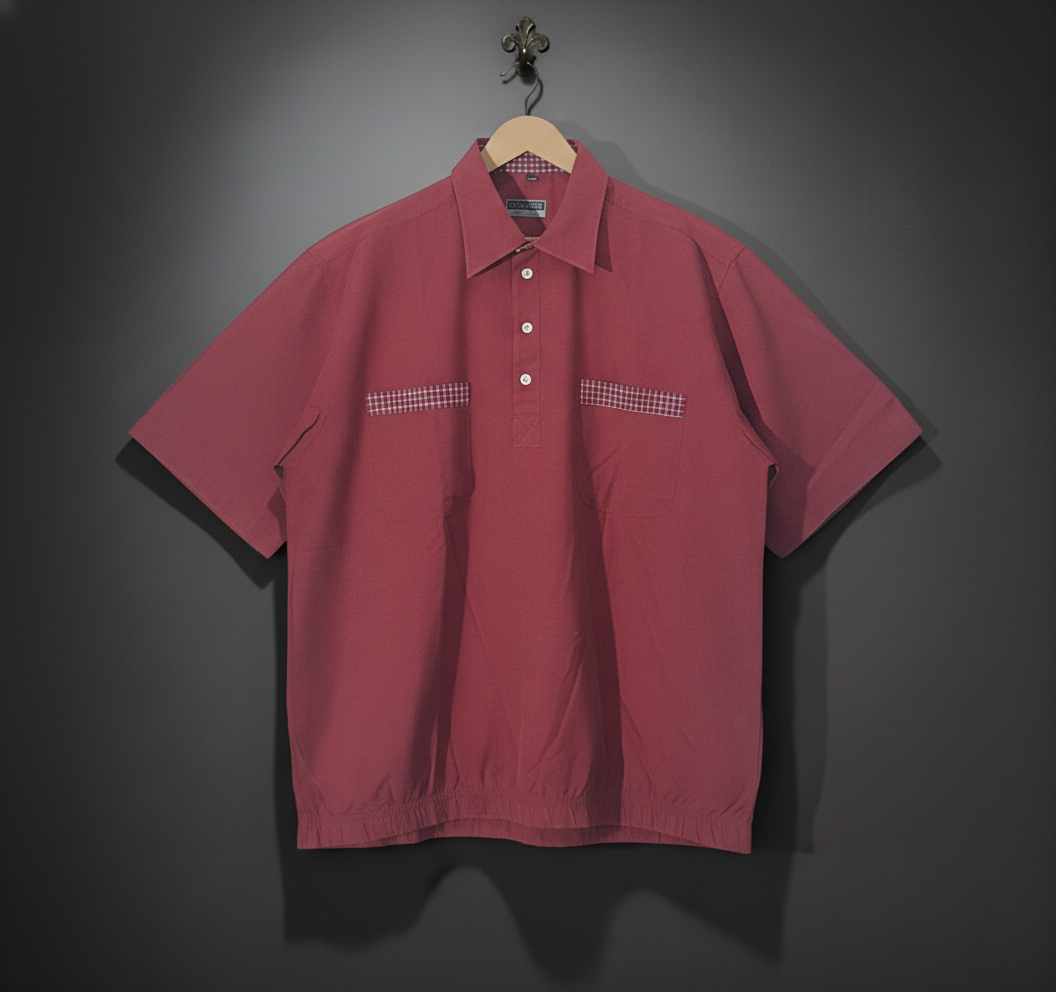Maroon Popover Polo with Plaid Pockets - BASIC LINE Bonnare Style