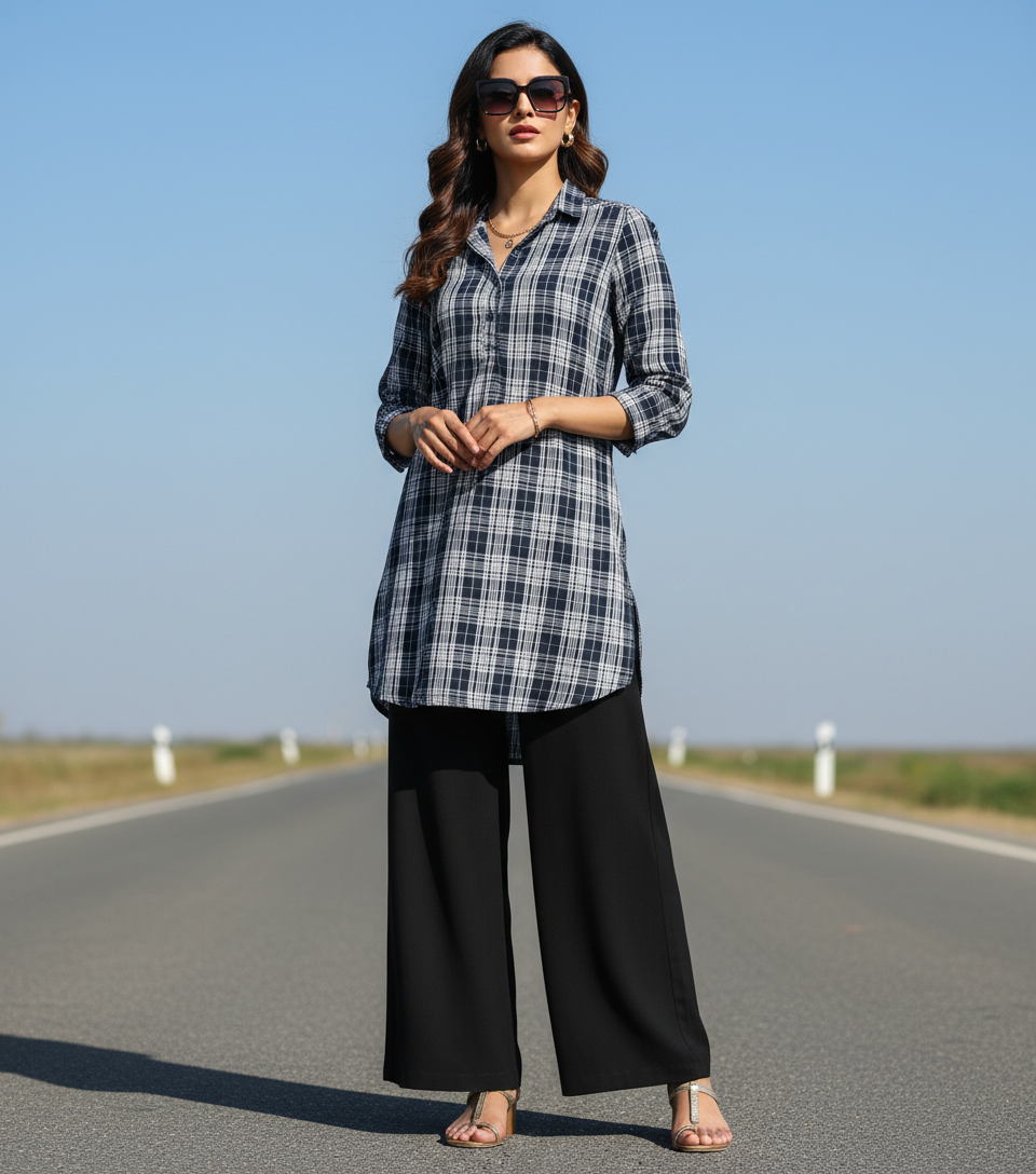 Plaid Tunic Style Shirt - ESPIRIT Bonnare Style