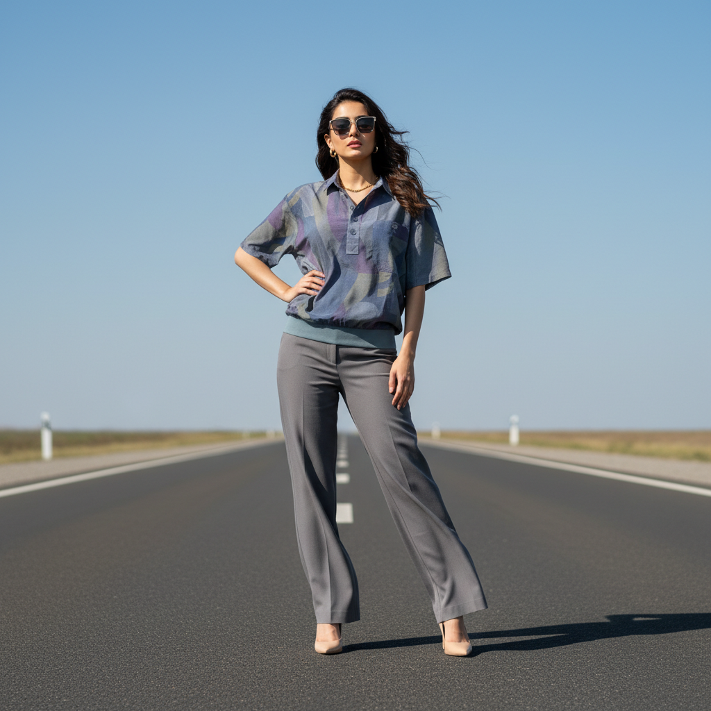 Abstract Geometric Short-Sleeved Popover Blouse - ANGELO LITRICO Bonnare Style