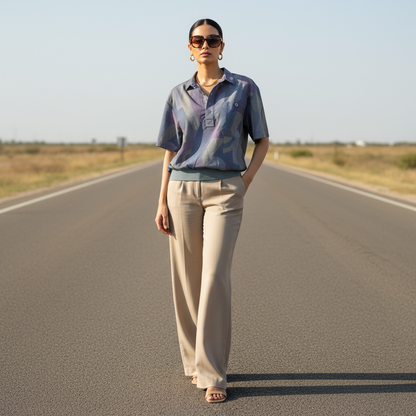 Abstract Geometric Short-Sleeved Popover Blouse - ANGELO LITRICO Bonnare Style