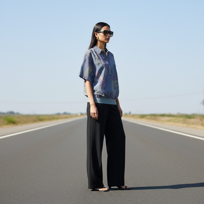 Abstract Geometric Short-Sleeved Popover Blouse - ANGELO LITRICO Bonnare Style