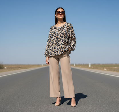 Leopard Print Shirred Blouse - IN SHAPE Bonnare Style