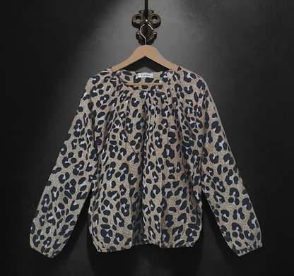Leopard Print Shirred Blouse - IN SHAPE Bonnare Style