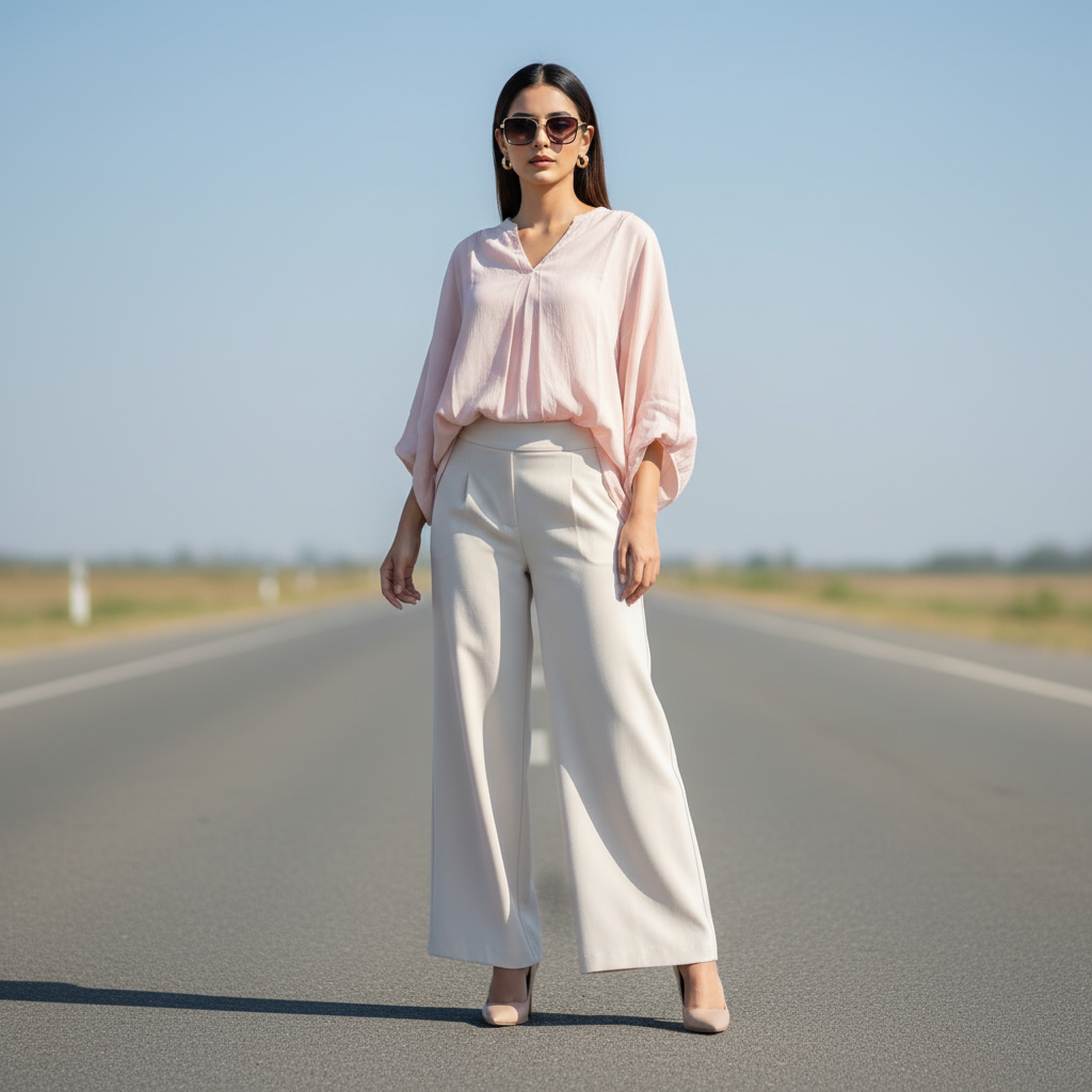 Pale Pink V-Neck Blouse - H&M Bonnare Style