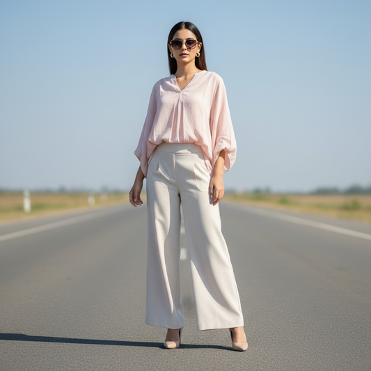 Pale Pink V-Neck Blouse - H&M Bonnare Style