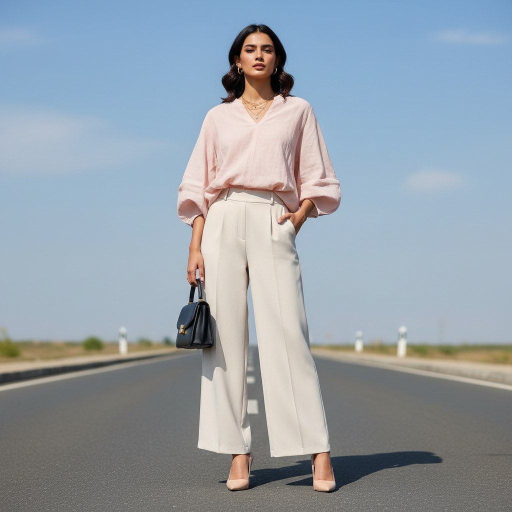 Pale Pink V-Neck Blouse - H&M Bonnare Style