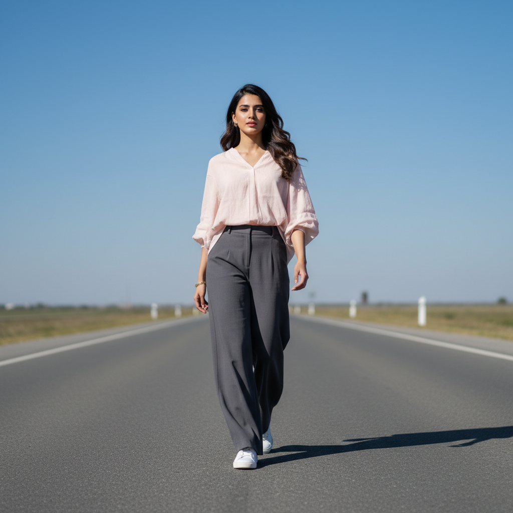 Pale Pink V-Neck Blouse - H&M Bonnare Style