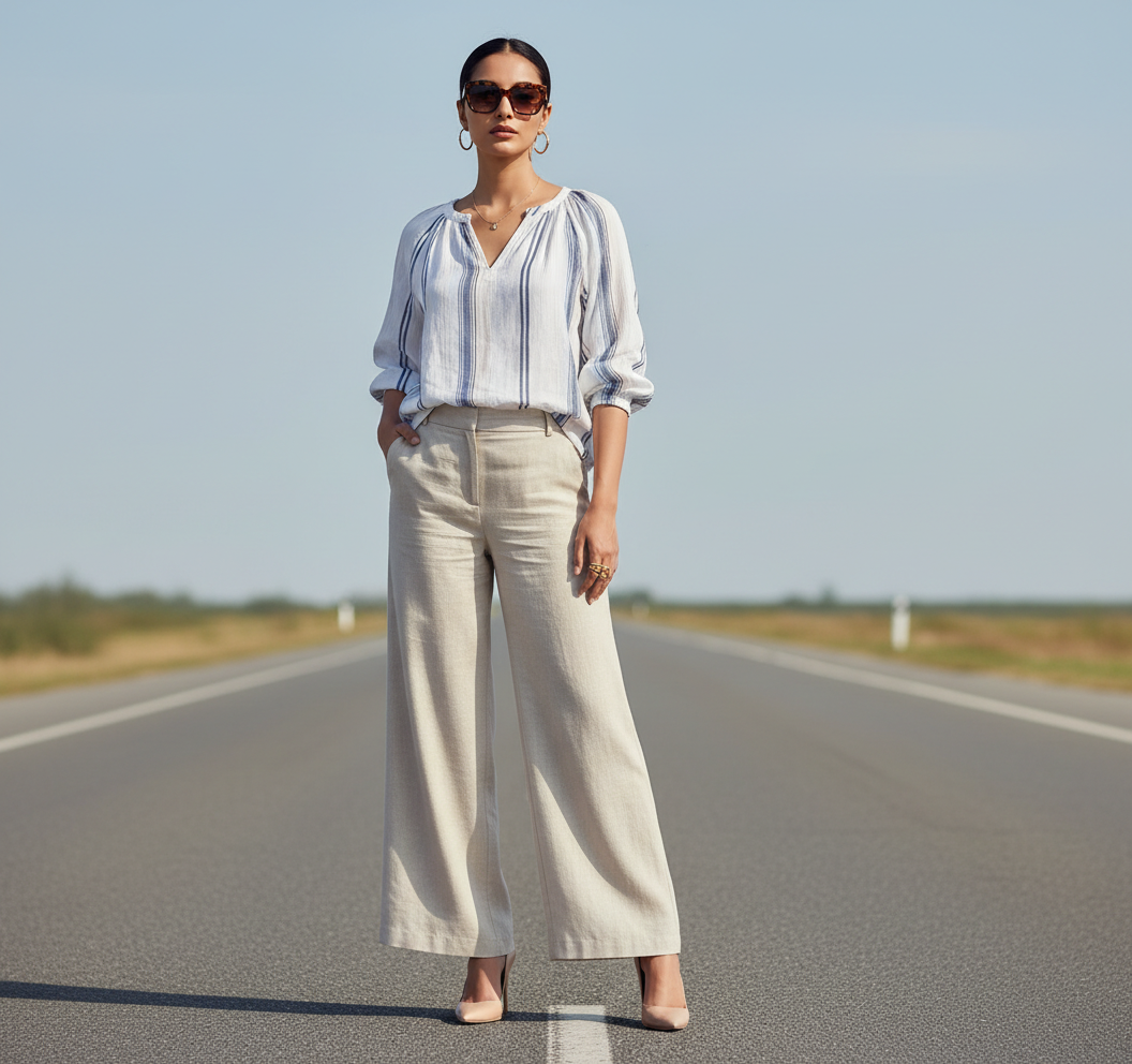 Striped Button-Down Blouse-YESSICA Bonnare Style