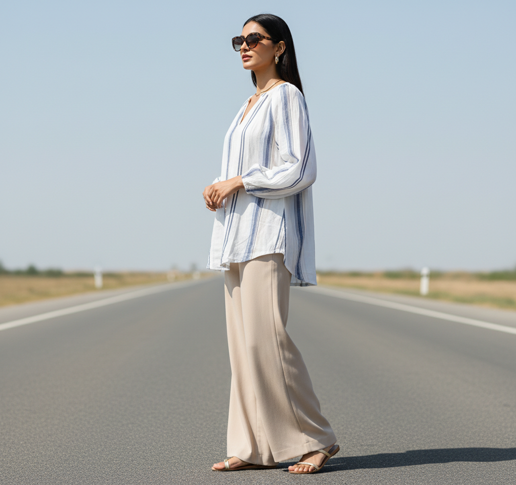Striped Button-Down Blouse-YESSICA Bonnare Style