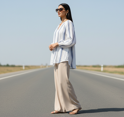 Striped Button-Down Blouse-YESSICA Bonnare Style