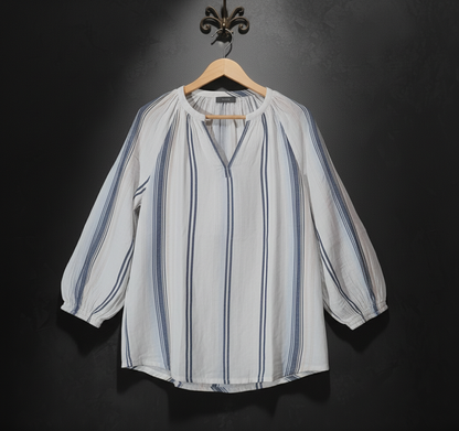 Striped Button-Down Blouse-YESSICA Bonnare Style
