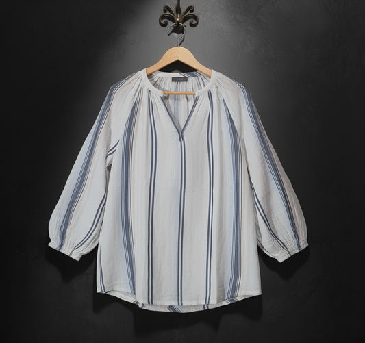 Striped Button-Down Blouse-YESSICA Bonnare Style