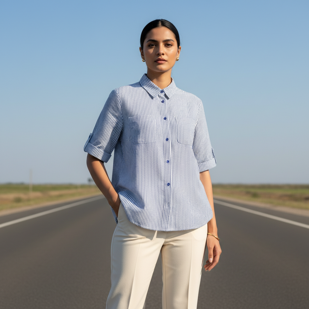 Dramatic Vertical Stripe Blouse - COLLECTION L Bonnare Style