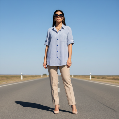 Dramatic Vertical Stripe Blouse - COLLECTION L Bonnare Style