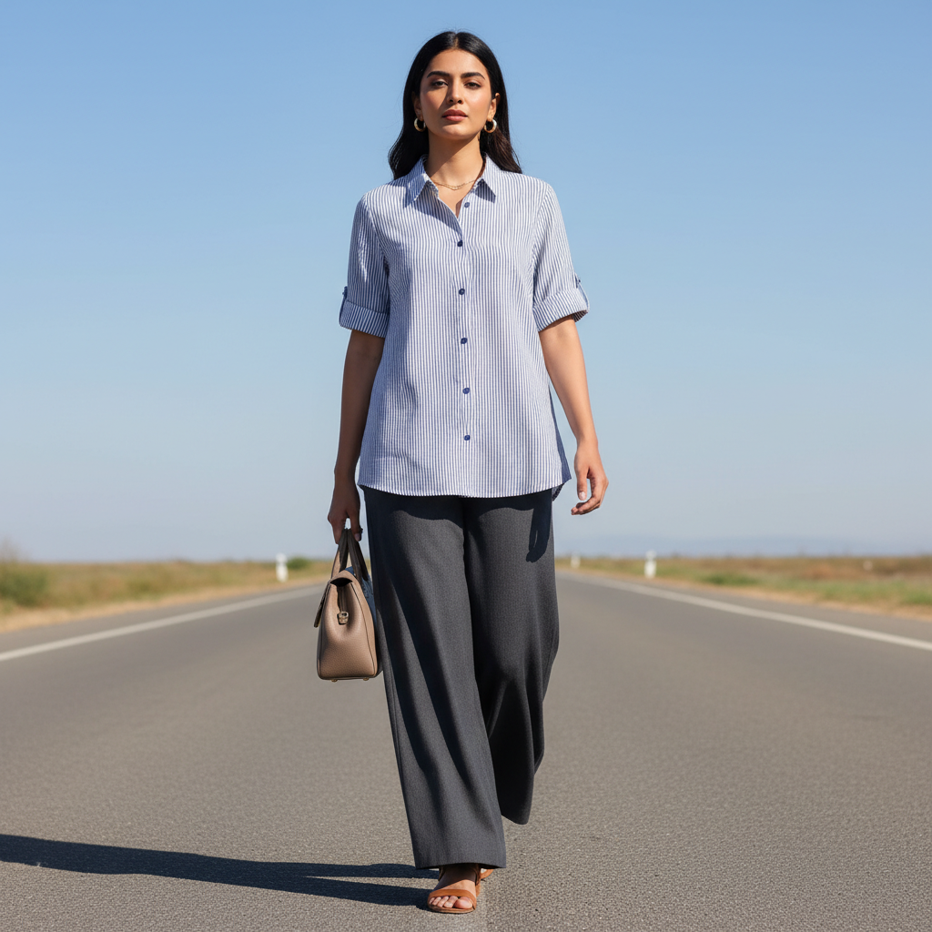 Dramatic Vertical Stripe Blouse - COLLECTION L Bonnare Style