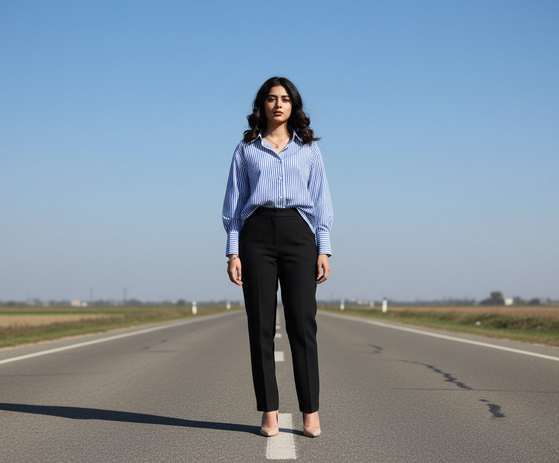 Blue and White Striped Dress Shirt - JENNYFER Bonnare Style