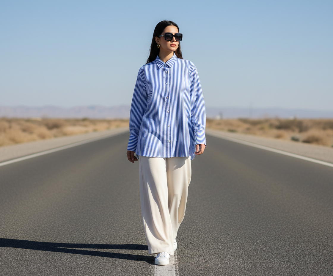 Blue and White Striped Dress Shirt - JENNYFER Bonnare Style