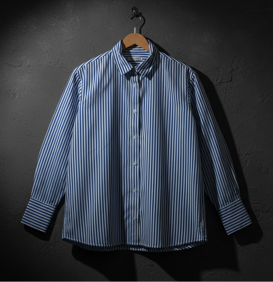 Blue and White Striped Dress Shirt - JENNYFER Bonnare Style