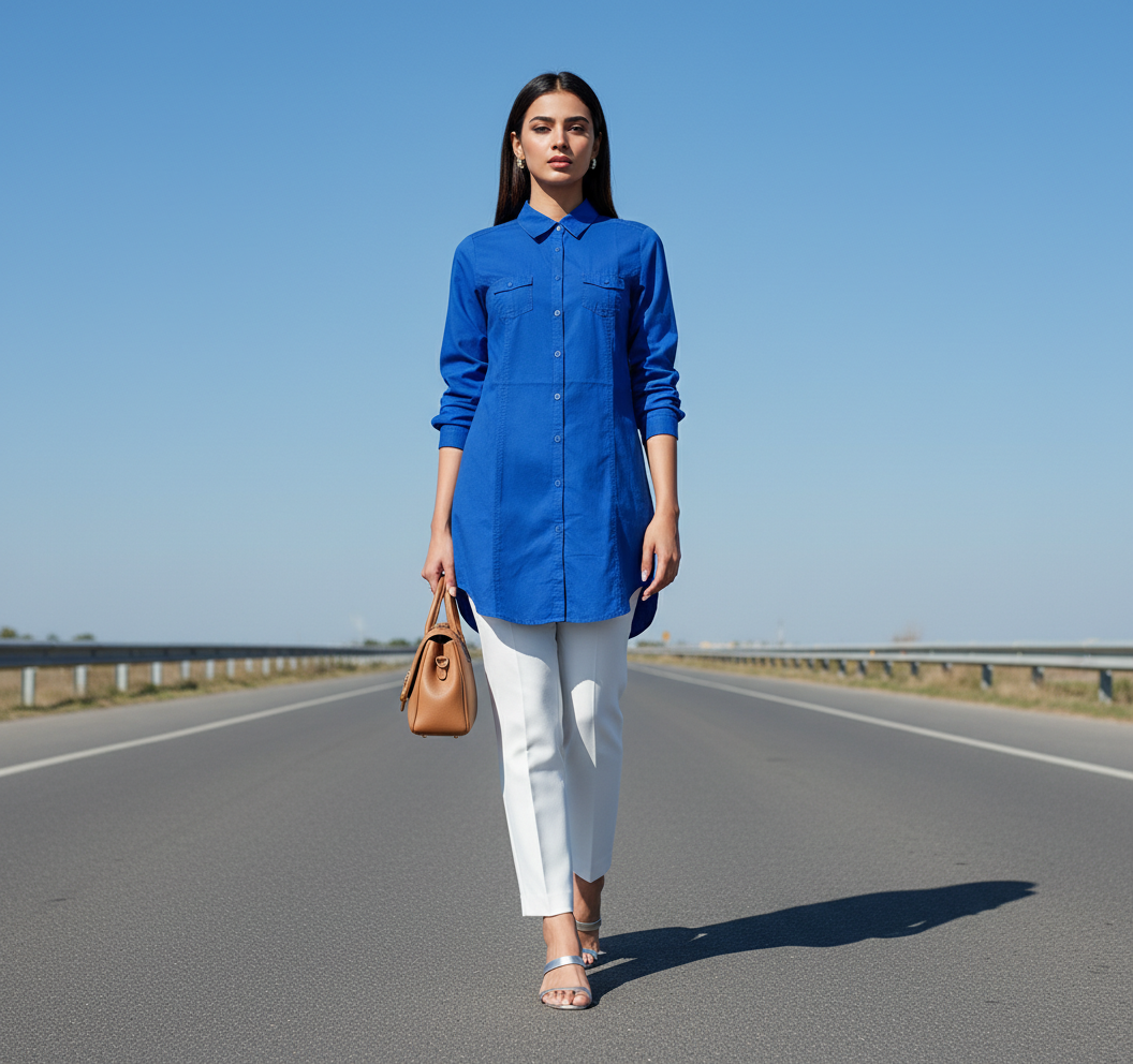 Cobalt Blue Button-Up Shirt-STREETONE Bonnare Style