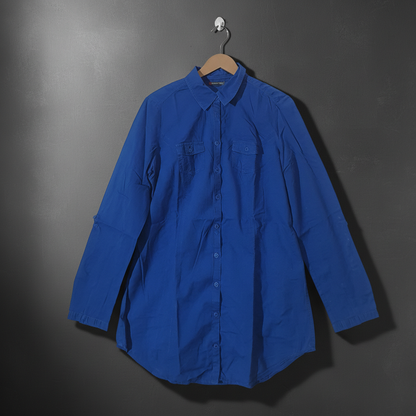 Cobalt Blue Button-Up Shirt-STREETONE Bonnare Style