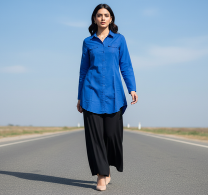 Cobalt Blue Button-Up Shirt-STREETONE Bonnare Style