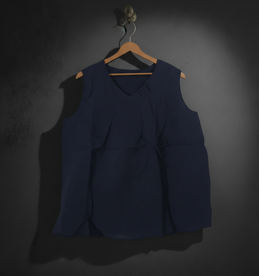 Dark Navy Sleeveless V-Neck Top Bonnare Style