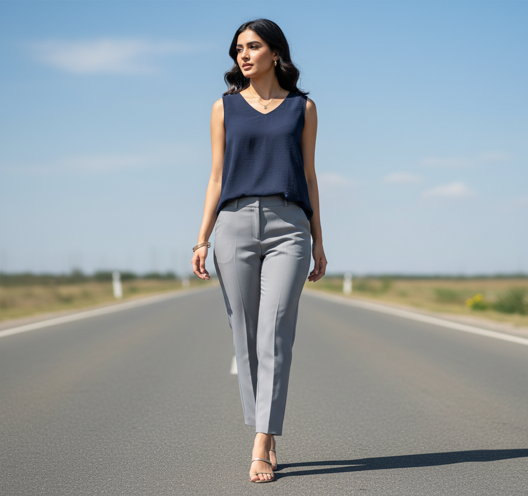 Dark Navy Sleeveless V-Neck Top Bonnare Style