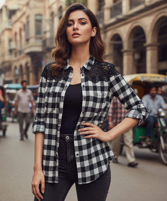 Classic Black & White Checkered Shirt Bonnare Women